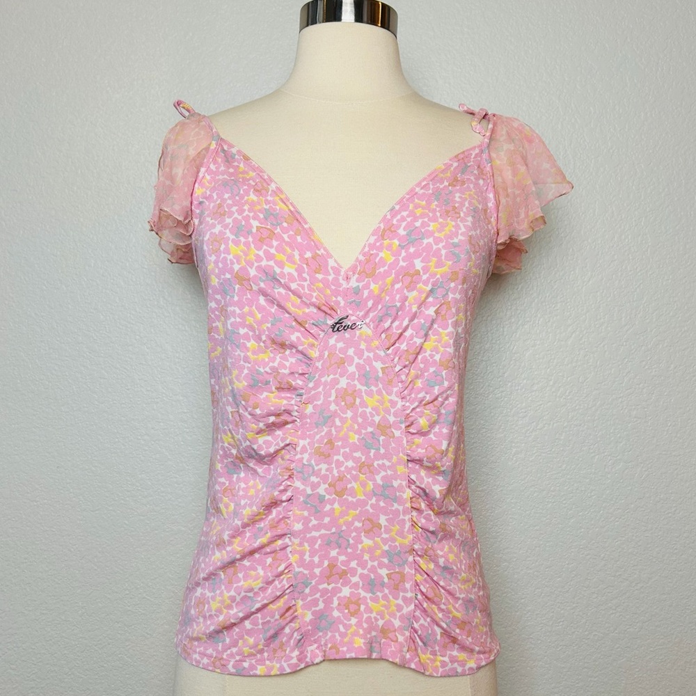 Ungaro Fever Tank Top Women's 46/M Pink Floral Ruched Stretch Top Made In Italy